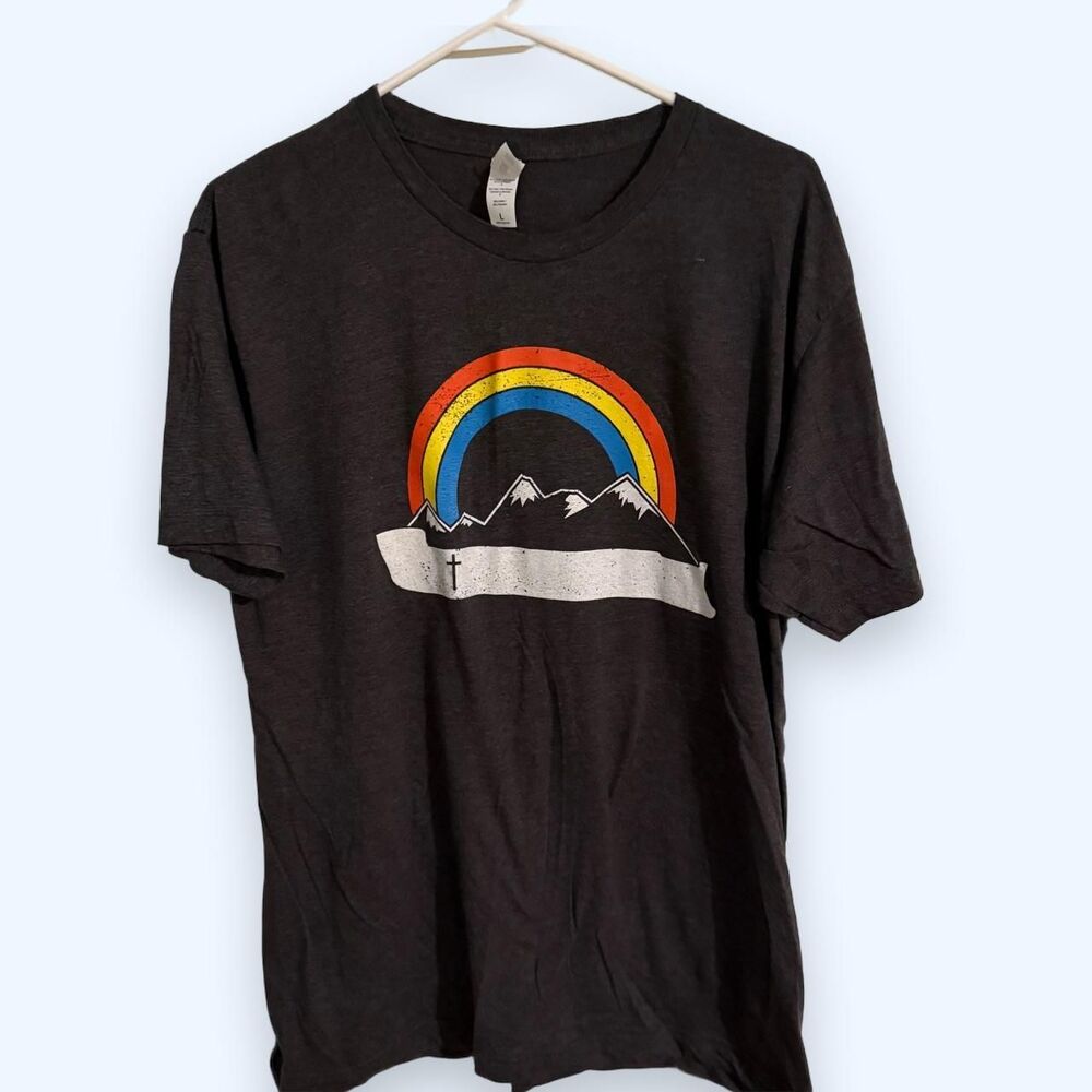 Tultex T-Shirt Men L Dark Gray Ark Encounter Noahs Ark Rainbow Bible